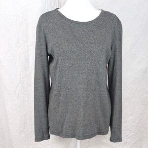 Eddie Bauer 100% Cotton T-Shirt Women's Large Grey Heathered Long Sleeve Casual‎